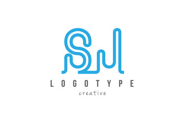 SJ S J blue joined line alphabet letter combination logo icon design