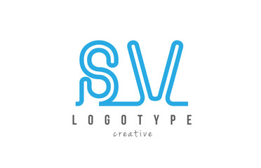 SV S V blue joined line alphabet letter combination logo icon design
