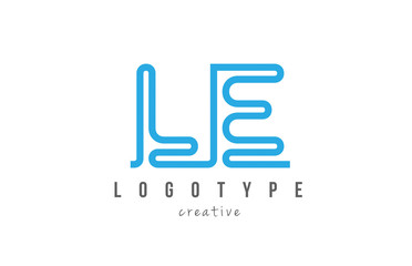 LE L E blue joined line alphabet letter combination logo icon design