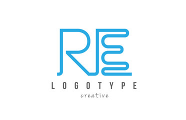 RE R E blue joined line alphabet letter combination logo icon design