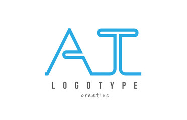 AT A T blue joined line alphabet letter combination logo icon design