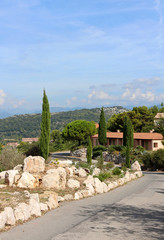 mountain road - cyprès and house - southern France