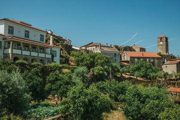 Fototapeta na wymiar Medieval village of Monsanto on top of hill with steeple