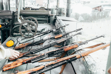 military training. the weapon is at the ready. machine guns, rifles, and machine guns. all...