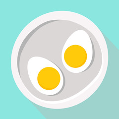 Cut egg on a plate. Vector illustration of a flat style.