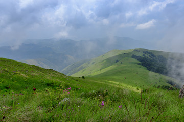 Amazing view of the range of mountains and blue sky