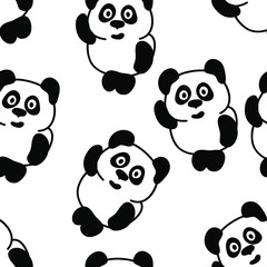 Fototapeta premium Seamless Black and White Pattern with Panda Bears. Abstract Repetition Silhouettes.