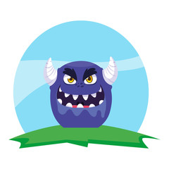 funny monster with horns in the field