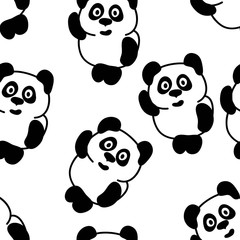 Fototapeta premium Seamless Black and White Pattern with Panda Bears. Abstract Repetition Silhouettes. Raster Illustration