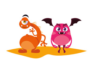 funny monsters couple comic characters colorful