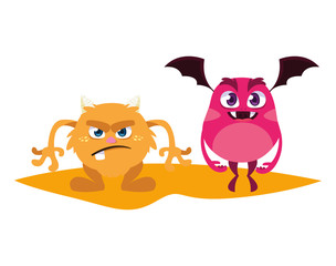 funny monsters couple comic characters colorful