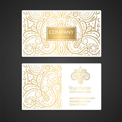 Fototapeta na wymiar White and gold vintage business card. Luxury vector ornament template. Great for invitation, flyer, menu, brochure, postcard, background, wallpaper, decoration, packaging or any desired idea.