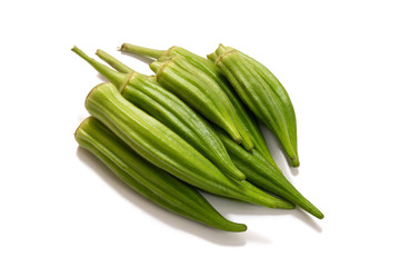 Fresh organic green okra isolated on a white background