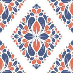 Orange and blue floral seamless pattern. Vintage vector, luxury elements. Great for fabric, invitation, flyer, menu, brochure, background, wallpaper, decoration, packaging or any desired idea.
