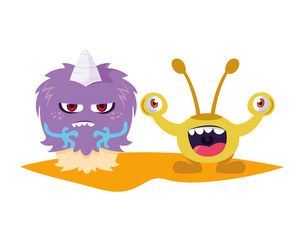 funny monsters couple comic characters colorful