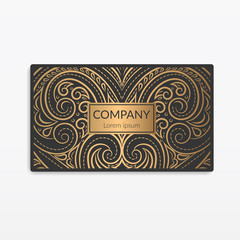 Black and gold vintage business card. Luxury vector ornament template. Great for invitation, flyer, menu, brochure, postcard, background, wallpaper, decoration, packaging or any desired idea.