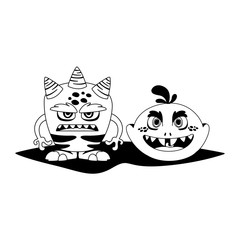 funny monsters couple comic characters monochrome