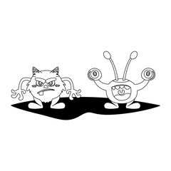 funny monsters couple comic characters monochrome