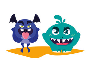 funny monsters couple comic characters colorful