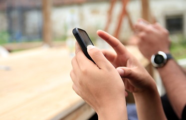 mobile phone with hand new technology stock photo