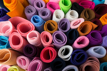 colorful felts in the box in the store for hobbies and hand made art collection.