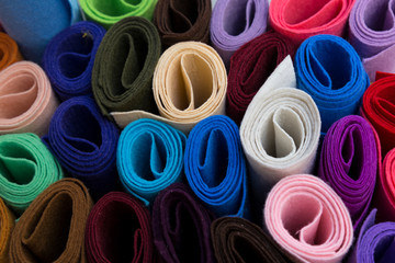 colorful felts in the box in the store for hobbies and hand made art collection.