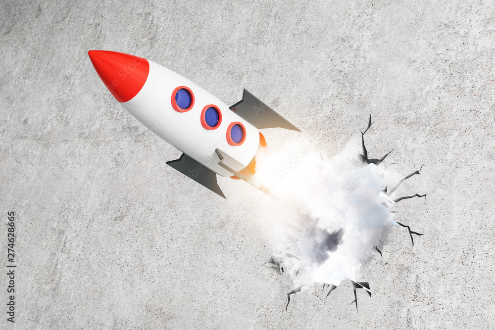 Canvas Prints launching rocket on concrete background