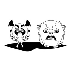 funny monsters couple comic characters monochrome
