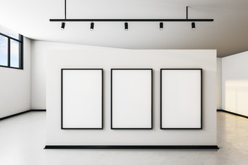 Modern white gallery with banner