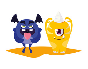 funny monsters couple comic characters colorful