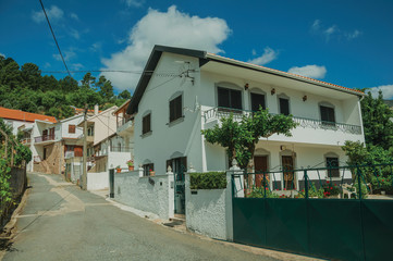 Fototapeta na wymiar House with whitewashed wall and green courtyard
