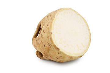 Fresh celery root half isolated on white background
