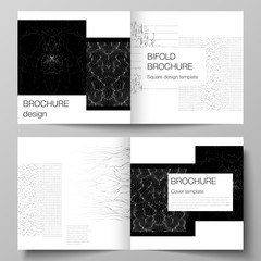 Fototapeta na wymiar The vector layout of two covers templates for square design bifold brochure, magazine, flyer, booklet. Trendy modern science or technology background with dynamic particles. Cyberspace grid.