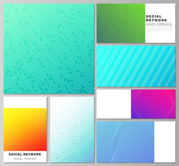 The minimalistic abstract vector illustration of the editable layouts of modern social network mockups in popular formats. Abstract geometric pattern with colorful gradient business background.