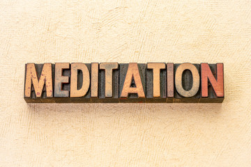 meditation word abstract in wood type