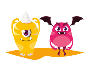 funny monsters couple comic characters colorful