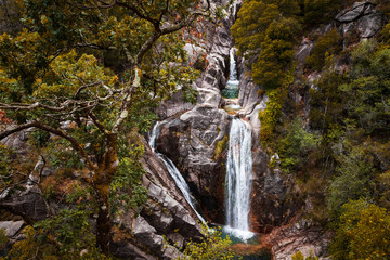 The beautiful Arado Waterfall (Cascata do Arado) at the Peneda Geres National Park in northern Portugal, Europe.