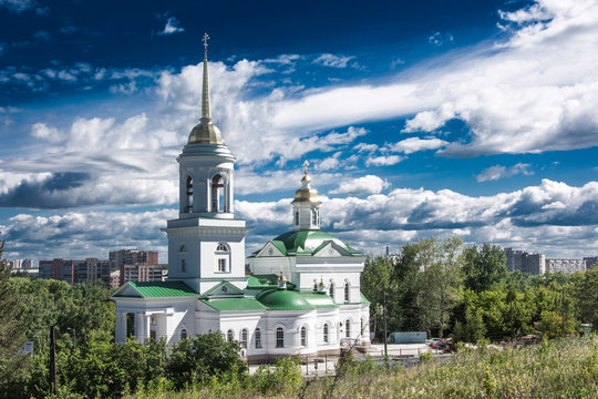 Russia.  Yekaterinburg.  Orthodox Church against the blue sky .