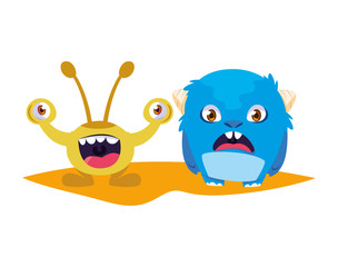 funny monsters couple comic characters colorful