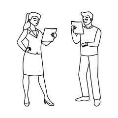 male builder constructor with woman engineer