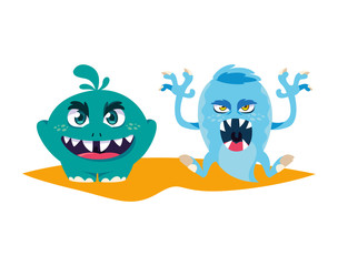 funny monsters couple comic characters colorful