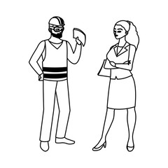male builder constructor with woman engineer