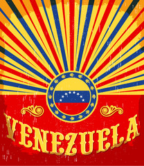 Venezuela vintage old poster with venezuelan flag colors vector design, holiday decoration