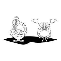 funny monsters couple comic characters monochrome