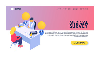 Medical survey vector woman man patient character has medic check up examination by doctor at hospital illustration set of people checked by physicians in clinic healthcare background