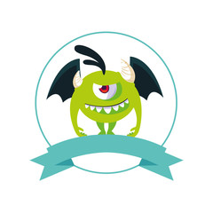 circular frame with monster flying and wings character