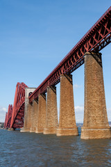 View of south bank of the Forth Bridge across the Firth of Forth, in Scotland.