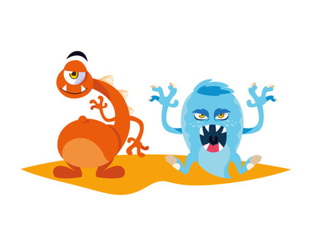 funny monsters couple comic characters colorful