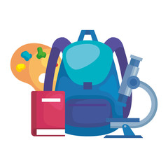school bag with pallette and microscope