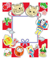 ねずみ年の年賀状ポップオブジェクト(文字無し)白赤